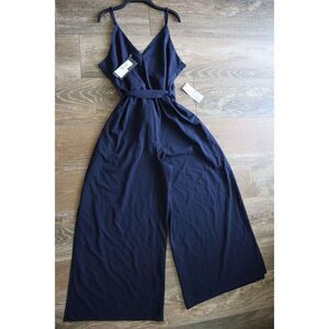 AX PARIS PA025 Women's Sz 18 US 14 Navy Blue Wide Leg Thigh Split Jumpsuit